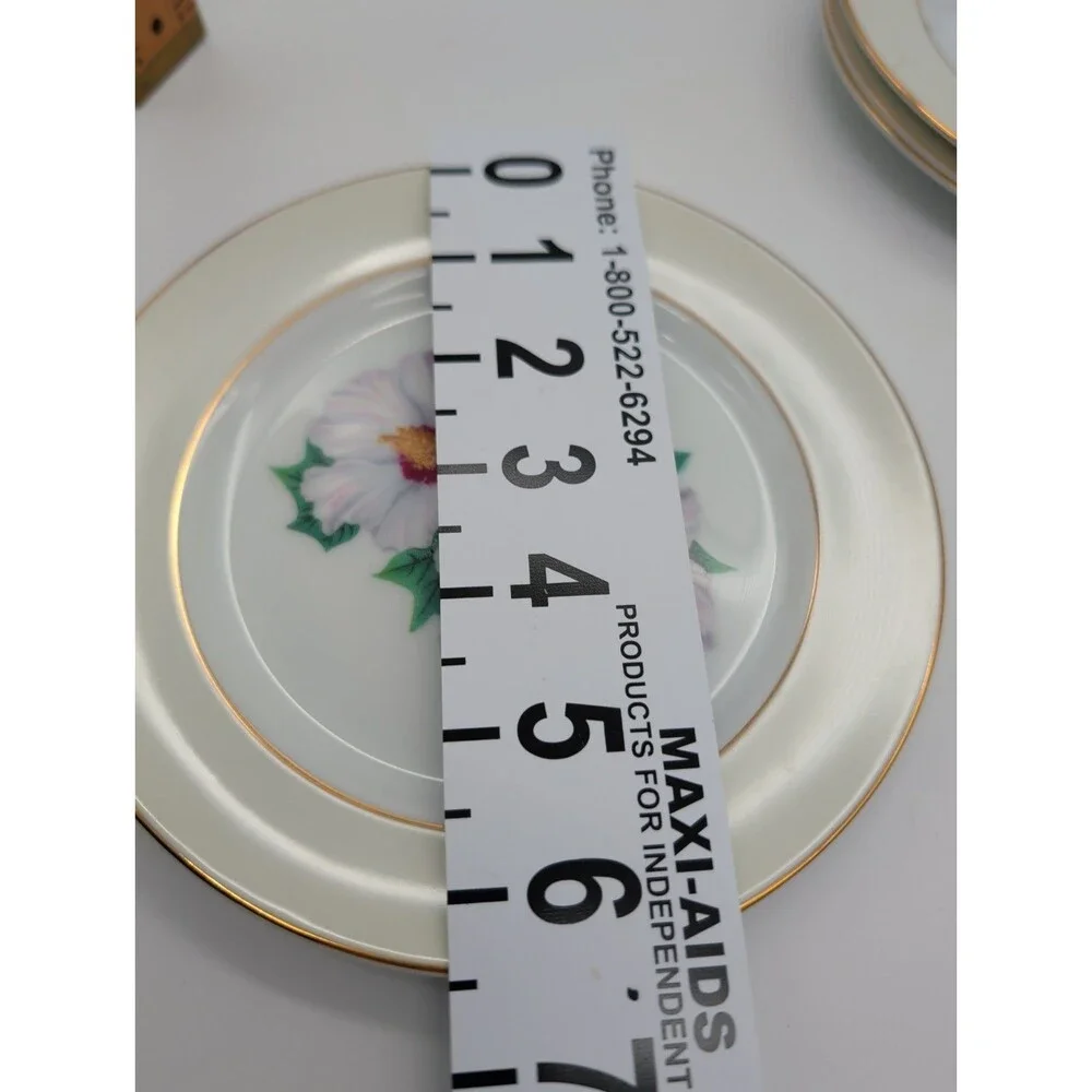 4 Vtg Kent Narumi China Tropical White Hibiscus Bread Plates KENTROP Japan
